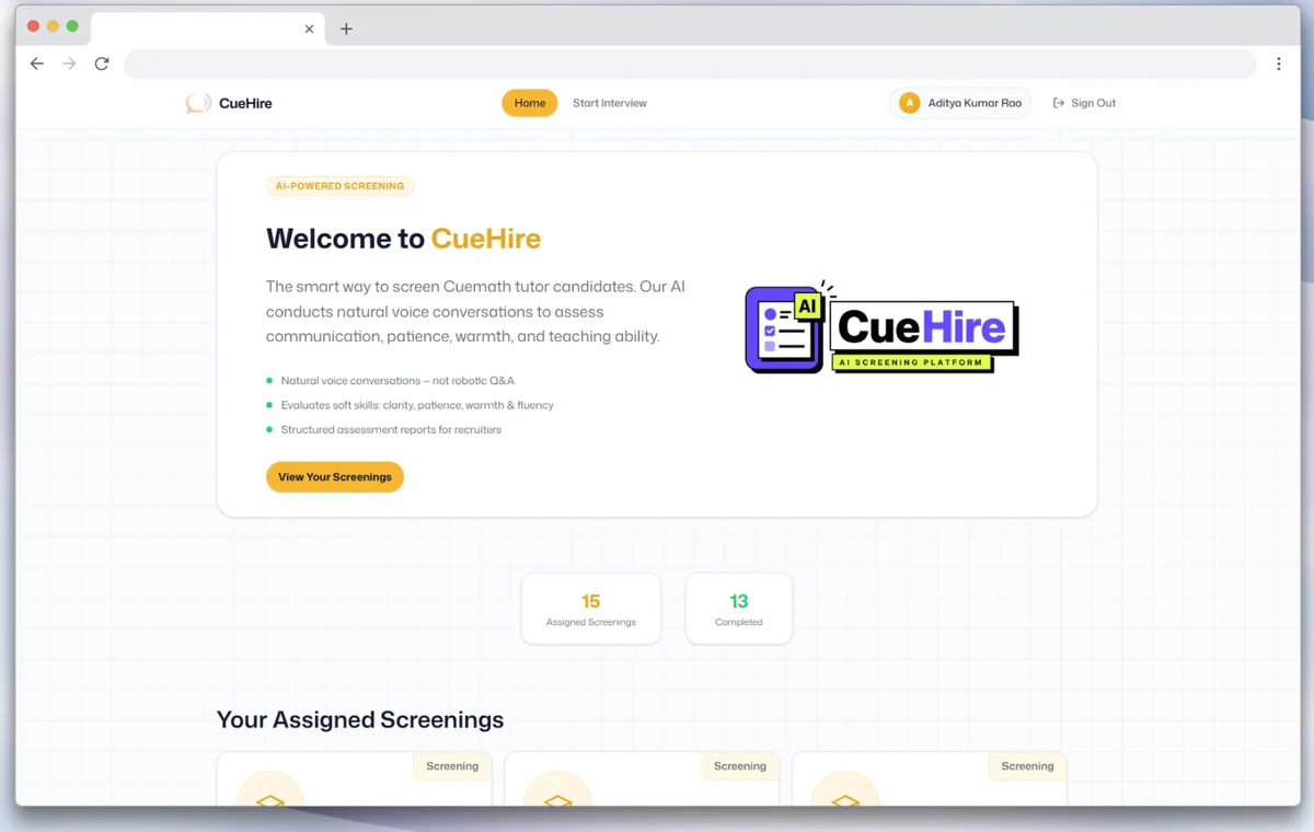 CueHire — AI Voice Interview Platform